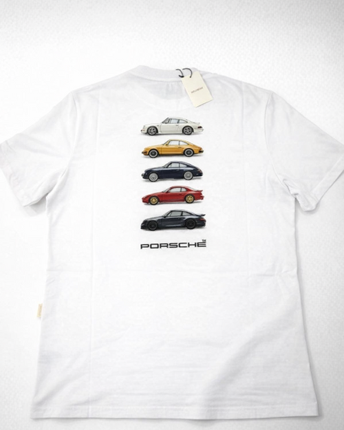 Aimé León Dore Porsche White T-Shirt (M) — Back Car Stack Graphic, Vintage Aimé León Dore Porsche Tee hero ecommerce image