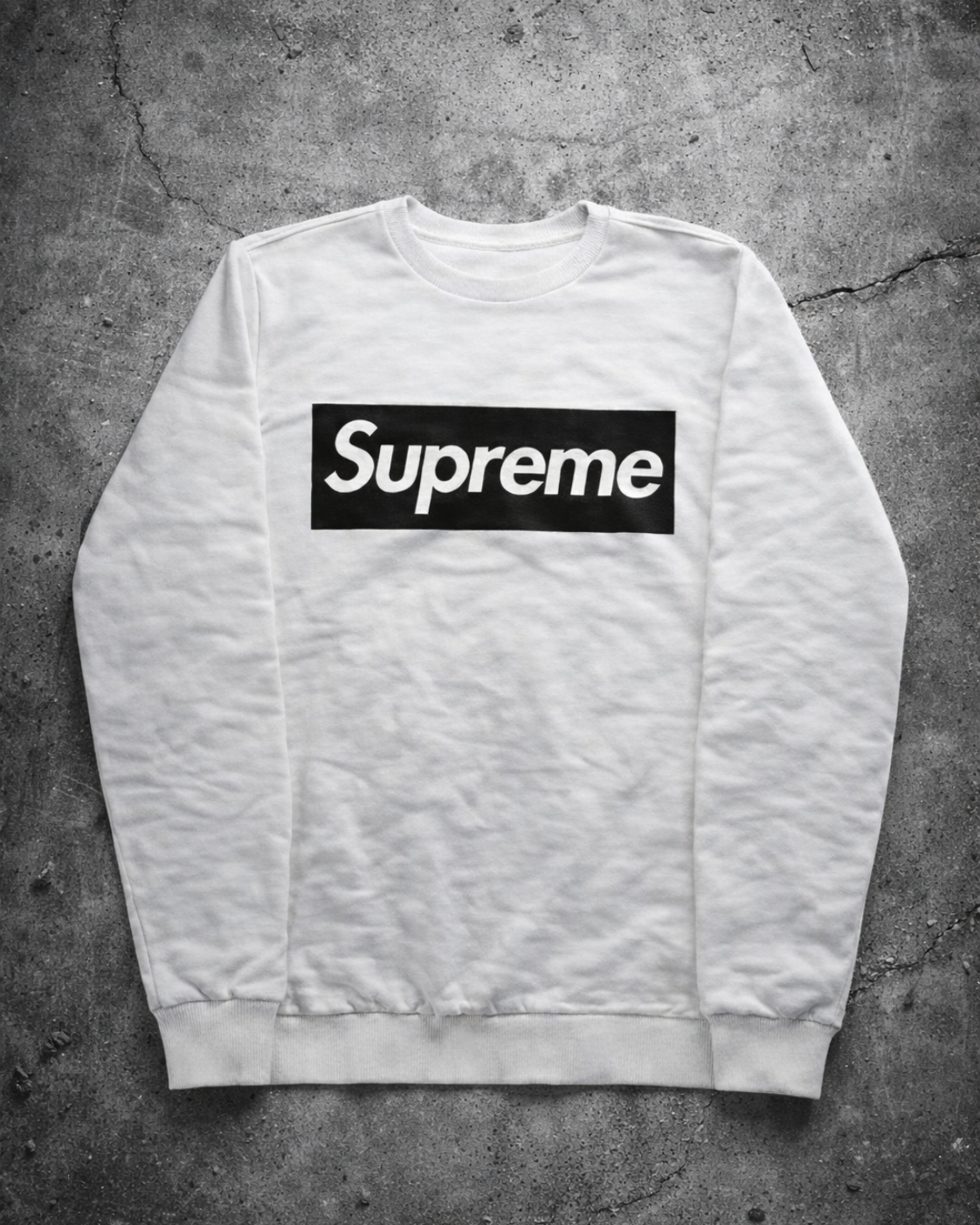 Supreme White Box Logo Sweatshirt — Black Box Graphic Pullover | Vintage streetwear crewneck alternate ecommerce image