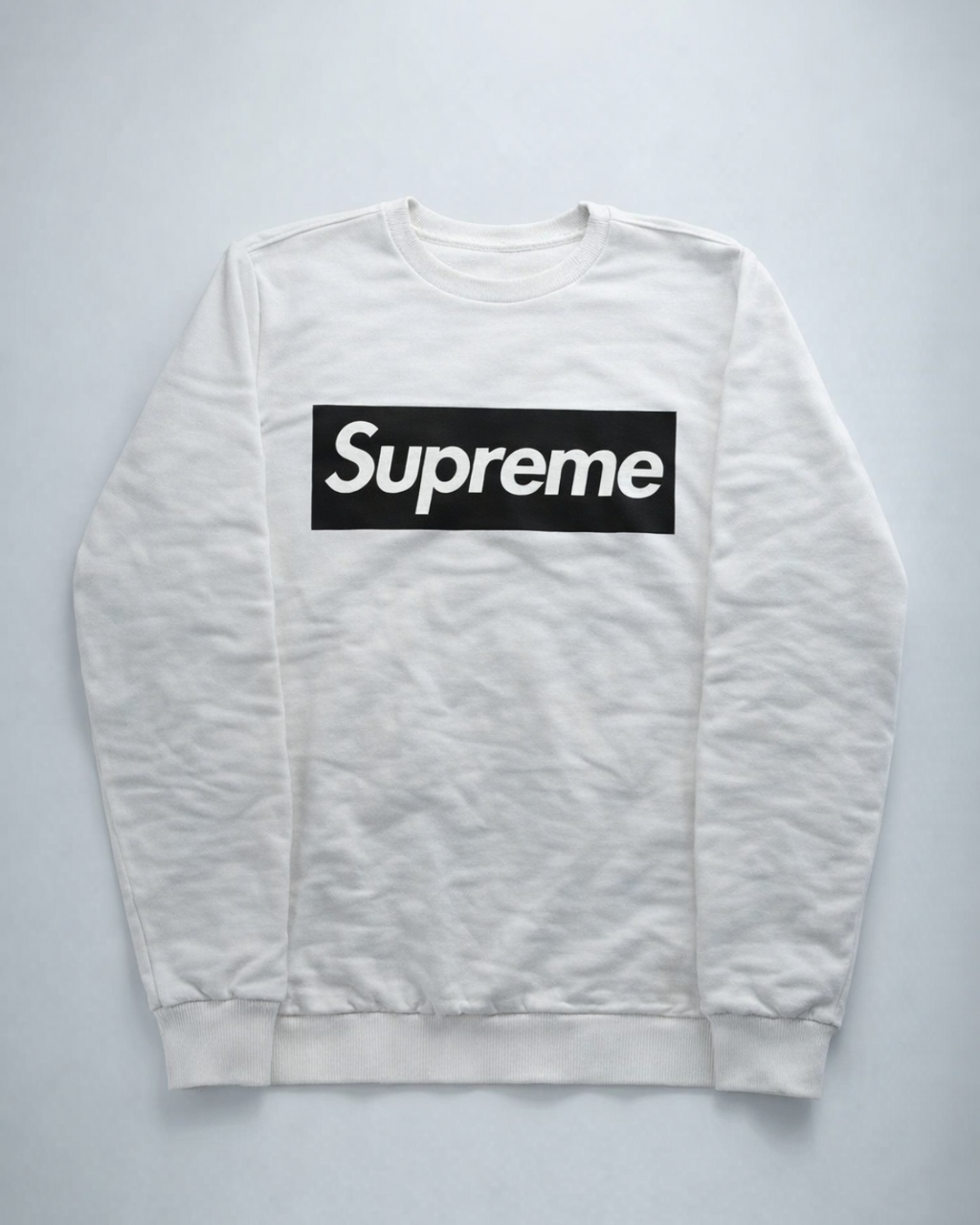 Supreme White Box Logo Sweatshirt — Black Box Graphic Pullover | Vintage streetwear crewneck hero ecommerce image