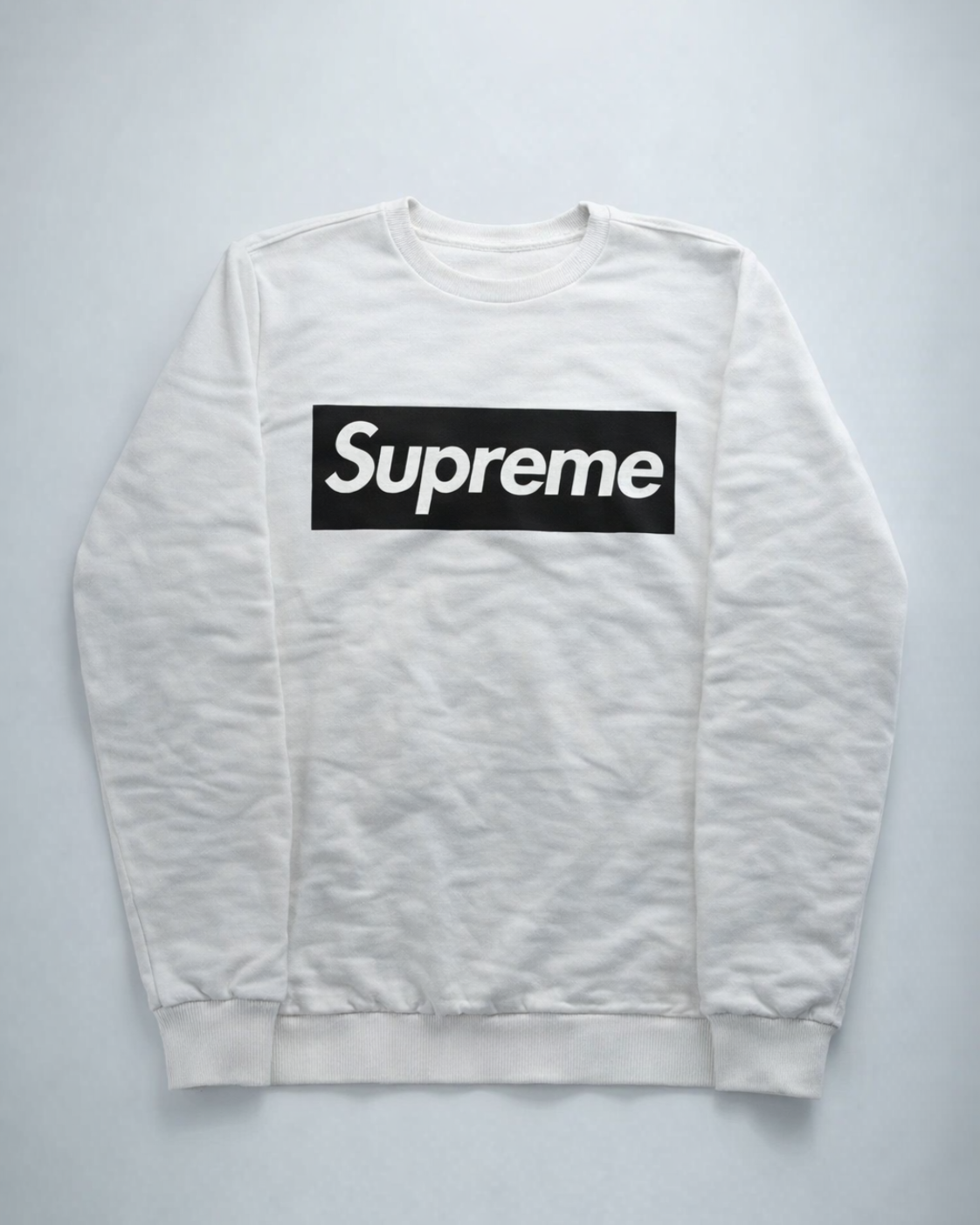 Supreme White Box Logo Sweatshirt — Black Box Graphic Pullover | Vintage streetwear crewneck hero ecommerce image