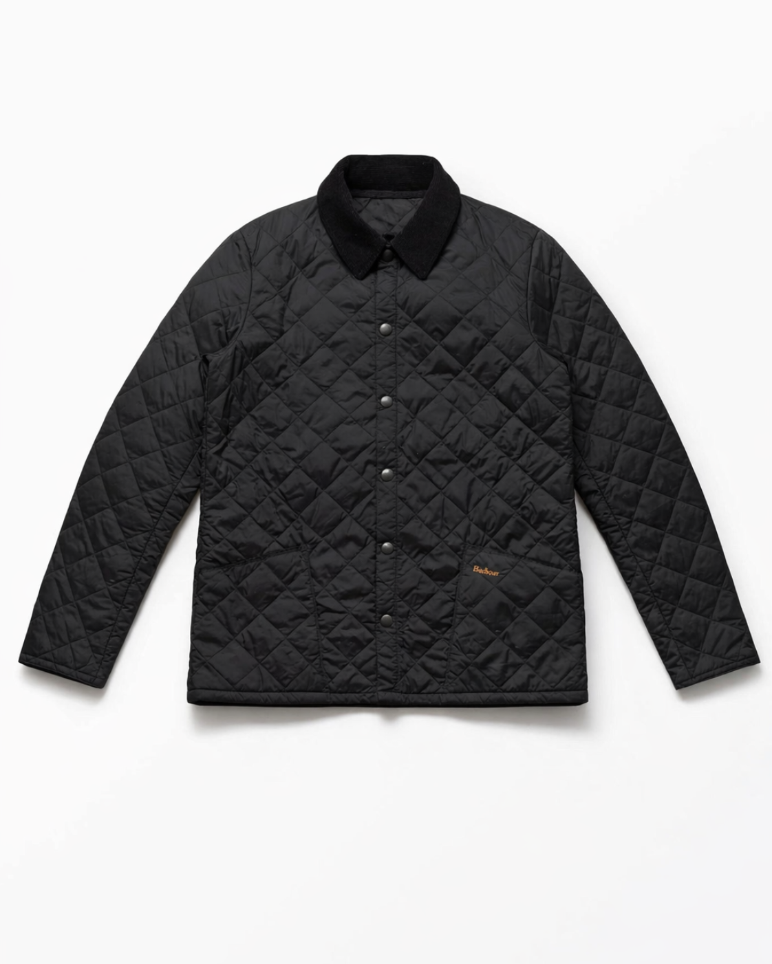 Barbour Liddesdale Quilted Jacket — Black Diamond Quilt & Corduroy Collar | Men's vintage Barbour jacket size L hero ecommerce image
