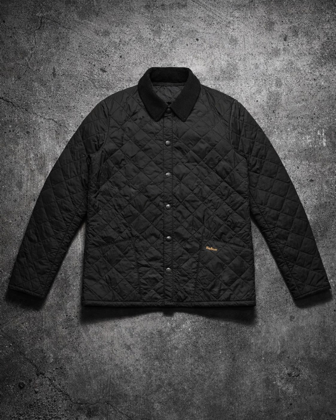 Barbour Liddesdale Quilted Jacket — Black Diamond Quilt & Corduroy Collar | Men's vintage Barbour jacket size L alternate ecommerce image
