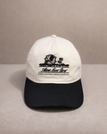 Aime Leon Dore two-tone black & cream flat-brim cap with globe embroidery — vintage urban-style cap for men hero ecommerce image
