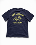 Aimé Leon Dore Navy Graphic T‑Shirt — Yellow 'Queens, NY' Basketball Planet Back Print | vintage Aimé Leon Dore tee hero ecommerce image