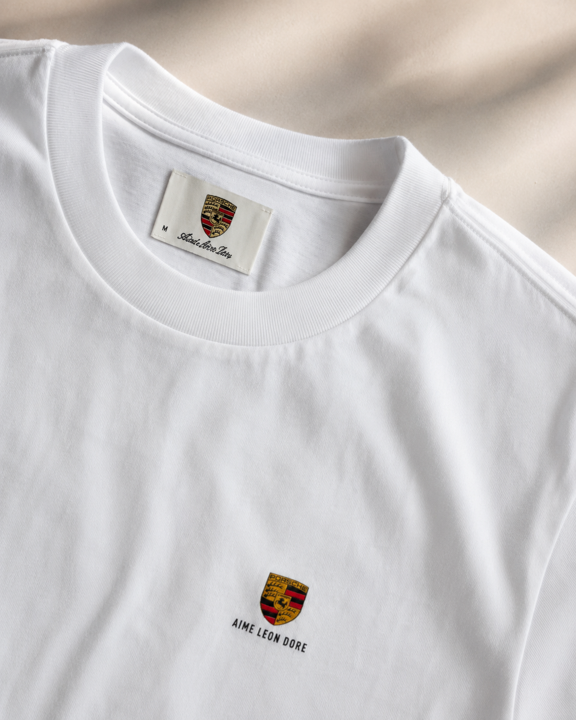 Aimé León Dore Porsche White T-Shirt (M) — Back Car Stack Graphic, Vintage Aimé León Dore Porsche Tee