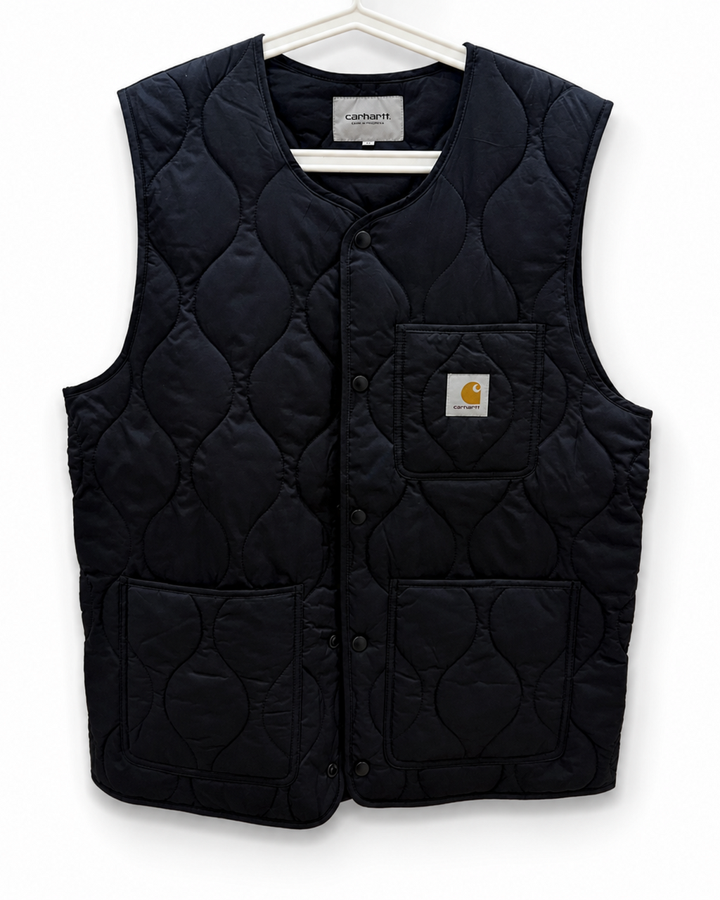 Carhartt WIP Black Quilted Vest Size L – Sleeveless Liner Jacket with Chest Logo | Raw Issue