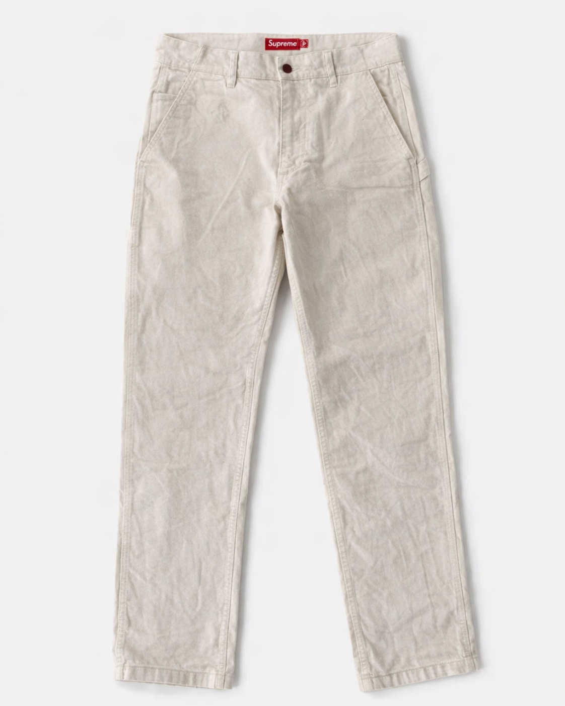 Supreme Carpenter Pants Off-White — Vintage off-white Supreme carpenter pants for sale, workwear hero ecommerce image