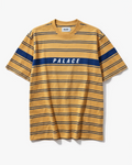 Palace Mustard & Navy Striped Logo T-Shirt — Men's mustard navy striped Palace tee for sale hero ecommerce image