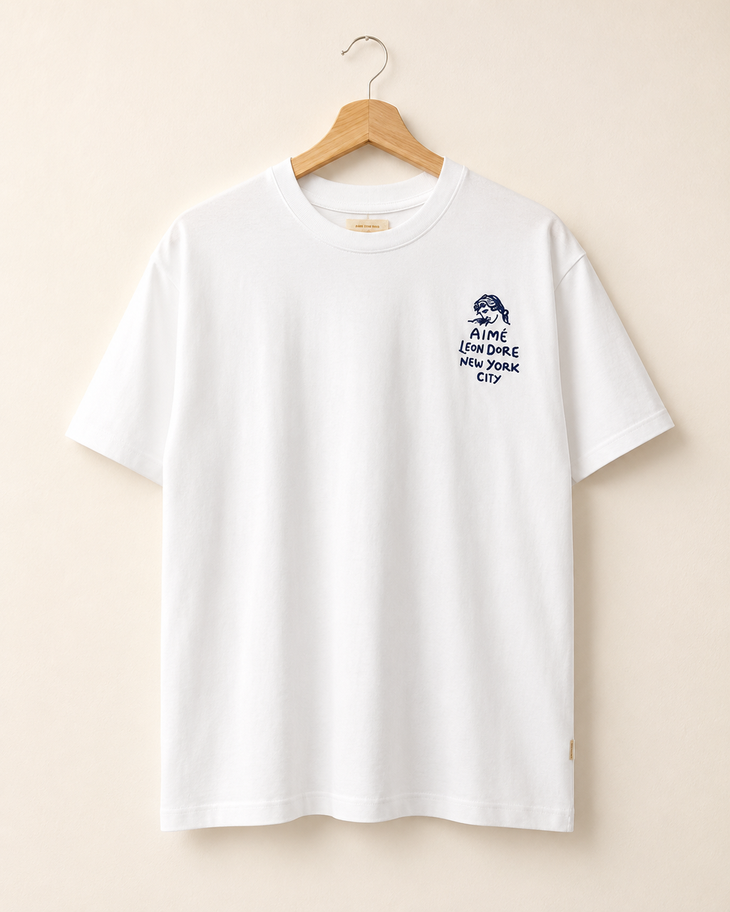 Aimé Leon Dore White Graphic T-Shirt Size L – Navy Chest Logo Crewneck Tee | Raw Issue front ecommerce image